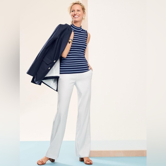 Talbots Navy Light Blue Stripe Mock Neck Sleeveless Sweater Large Office Casual - Picture 2 of 10